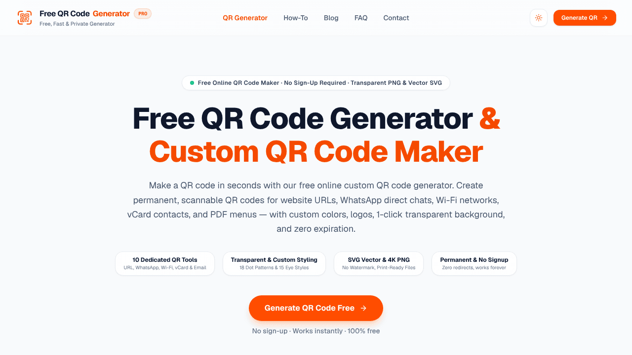 Free QR Code Generator website screenshot