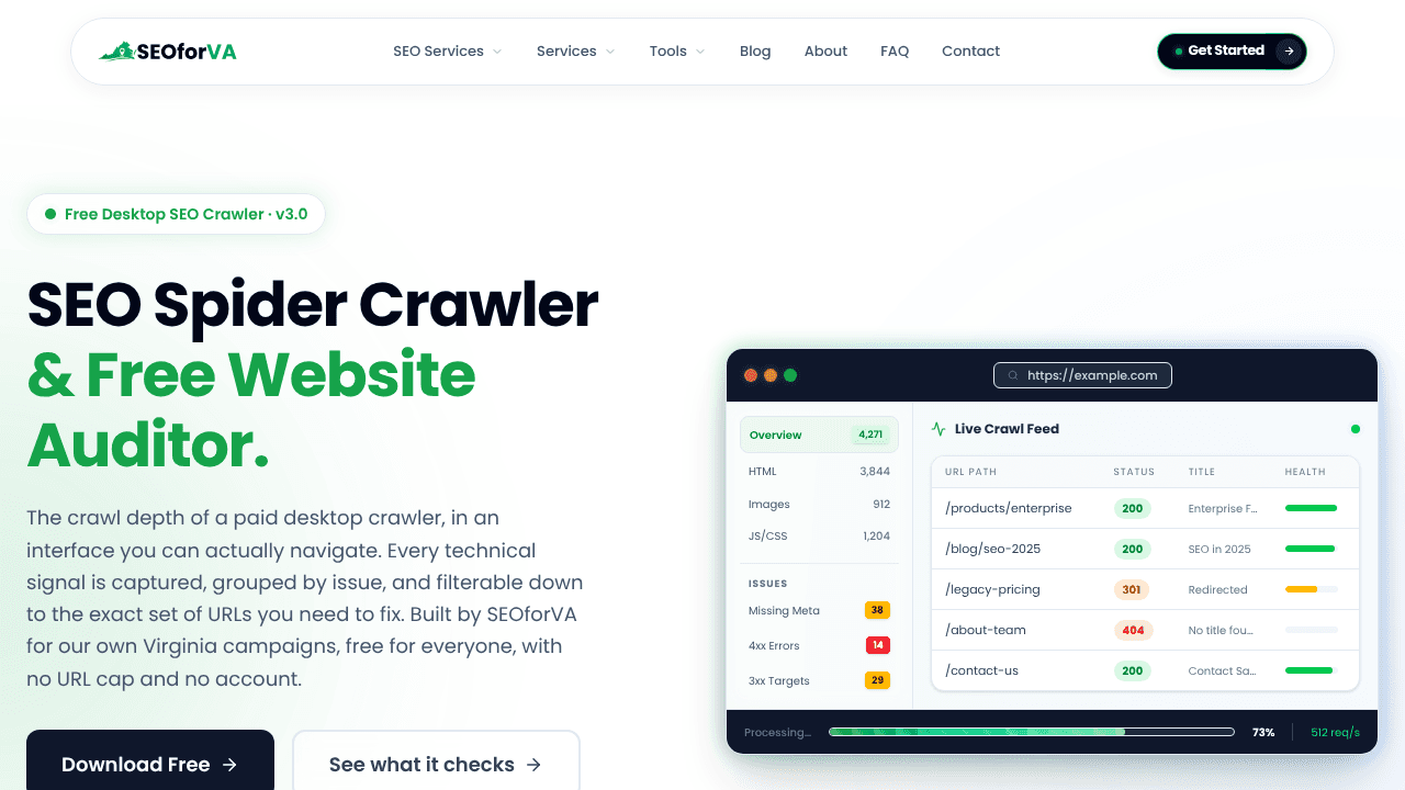 Free SEO Spider website screenshot