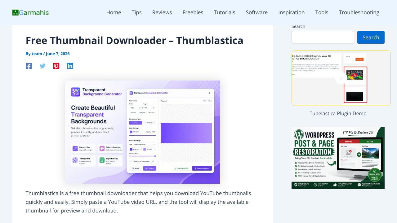 Free You tube Thumbnail Downloader website screenshot