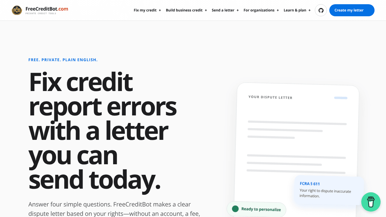 FreeCreditBot.com website screenshot