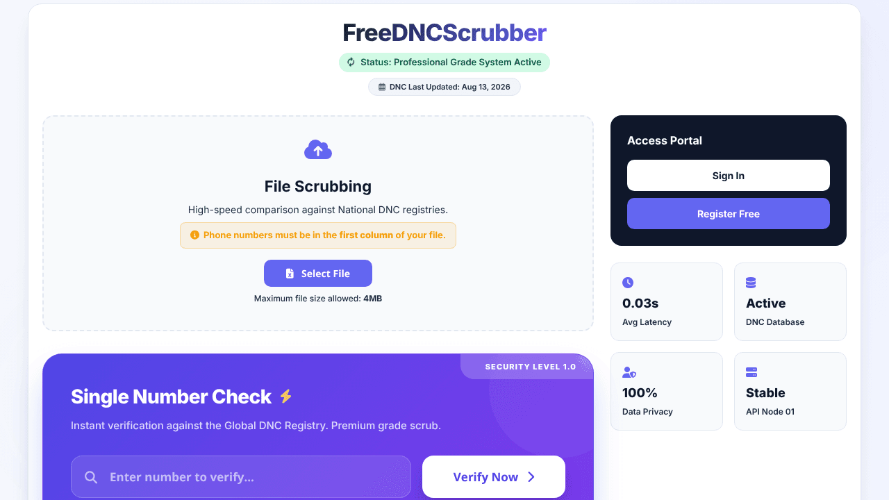 FreeDNCScrubber website screenshot