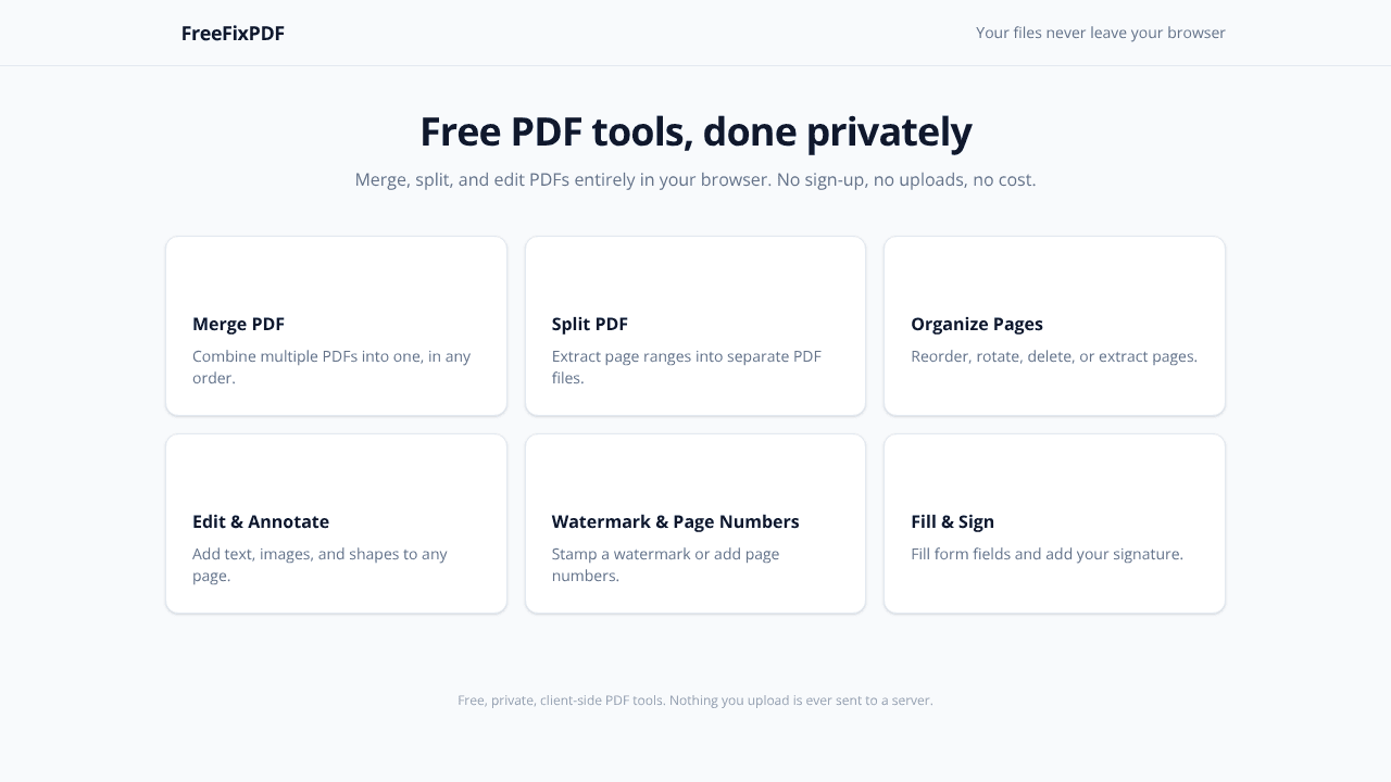 FreeFixPDF website screenshot