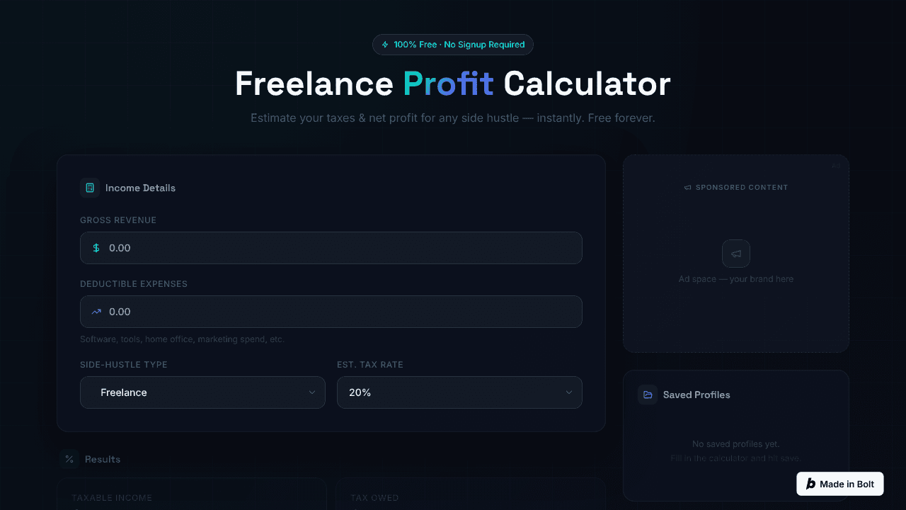 Freelance & Side-Hustle Calculator. website screenshot