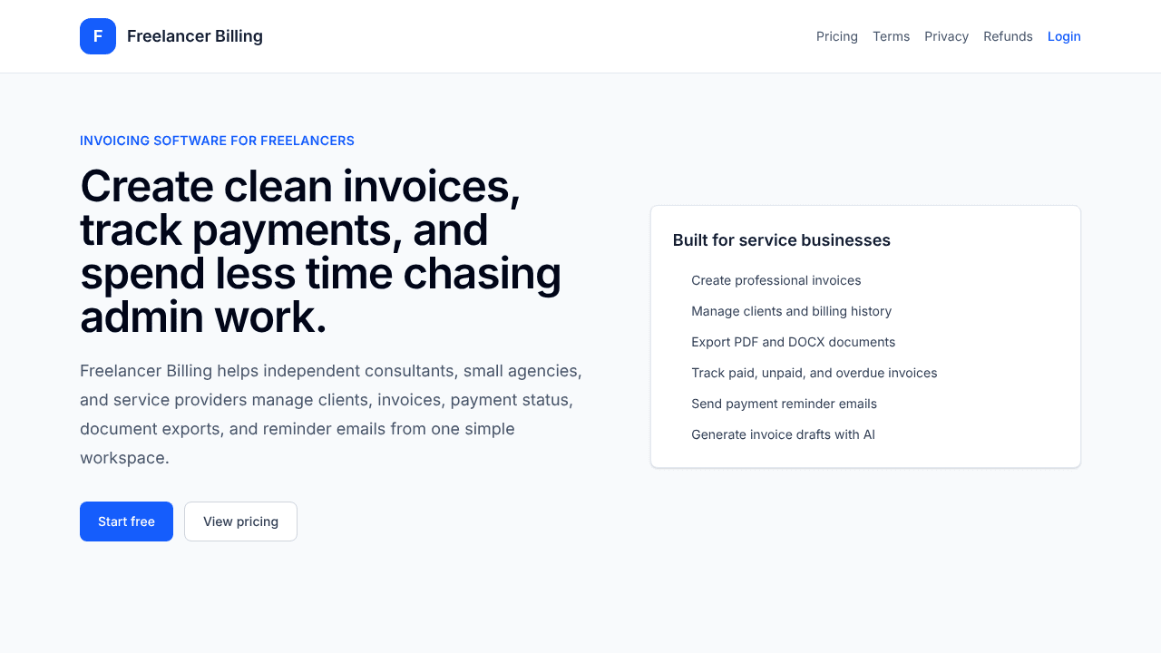 Freelancer Bill website screenshot