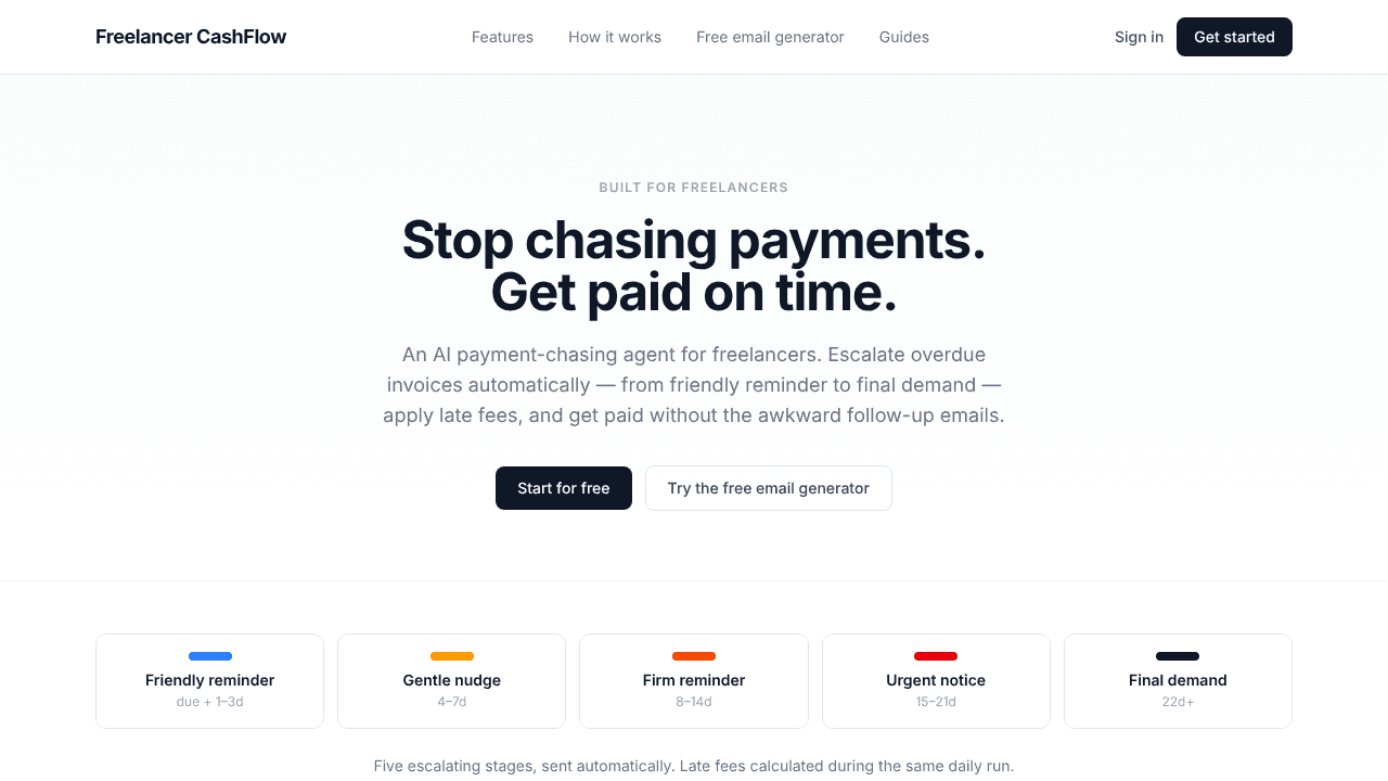 Freelancer CashFlow website screenshot