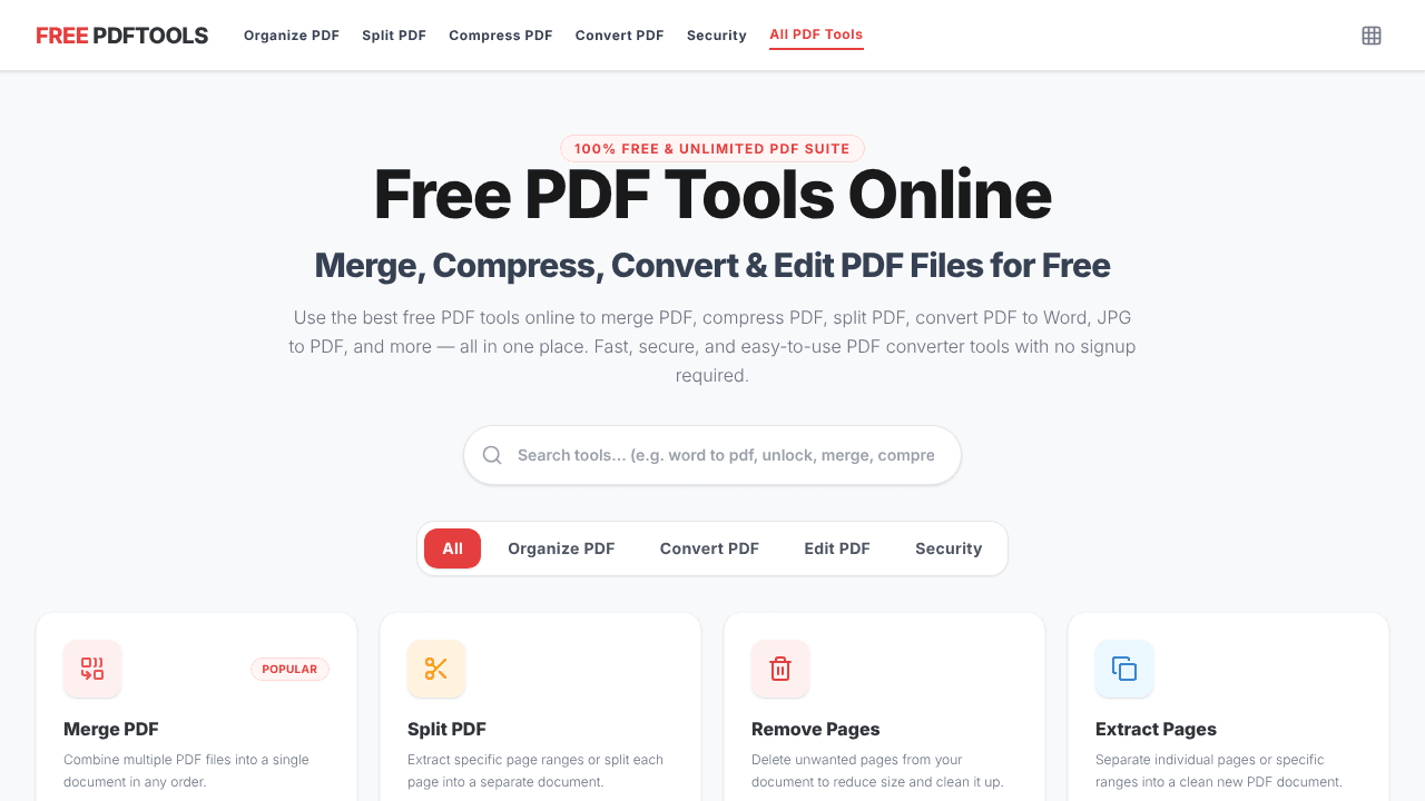 FreePDFTools website screenshot