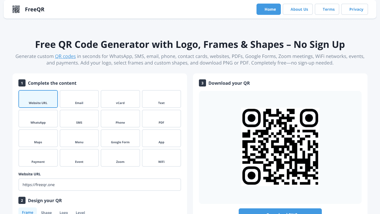 FreeQR website screenshot