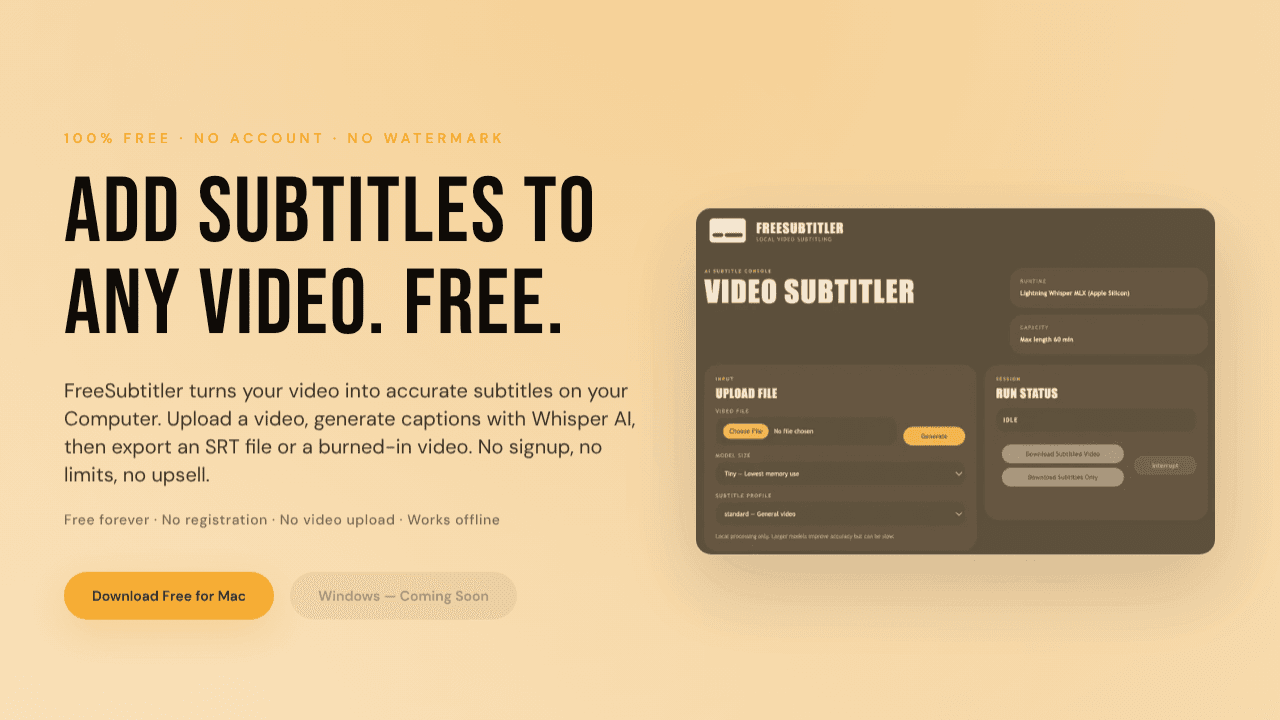 FreeSubtitler website screenshot