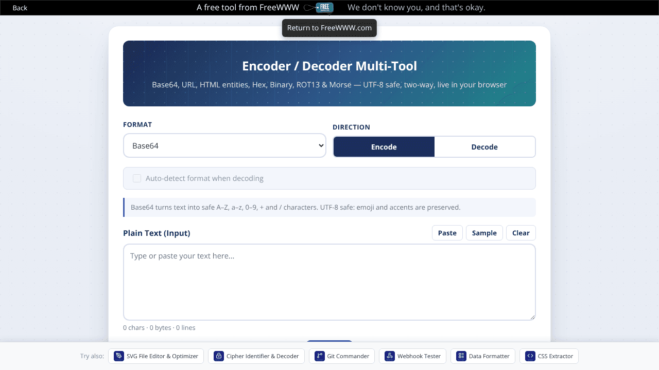 FreeWWW Encoder Decoder website screenshot