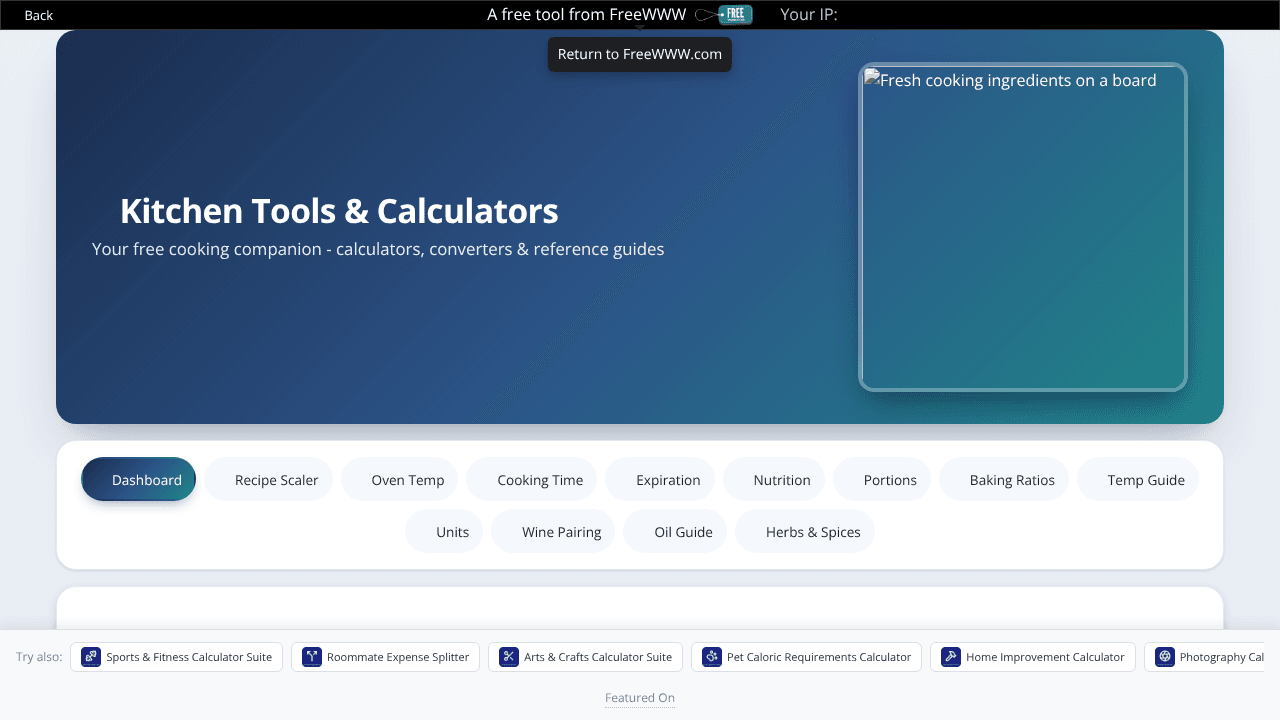 FreeWWW Kitchen Tools Suite website screenshot