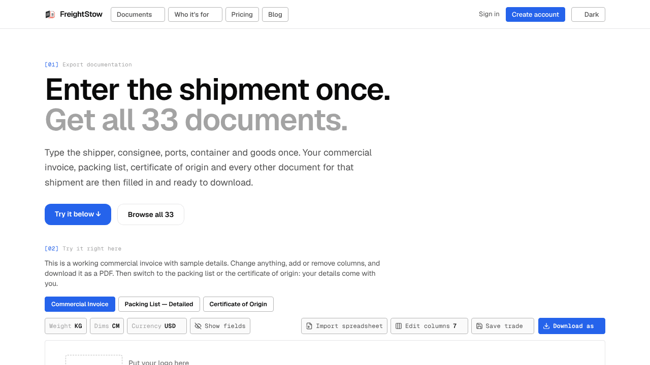 FreightStow website screenshot