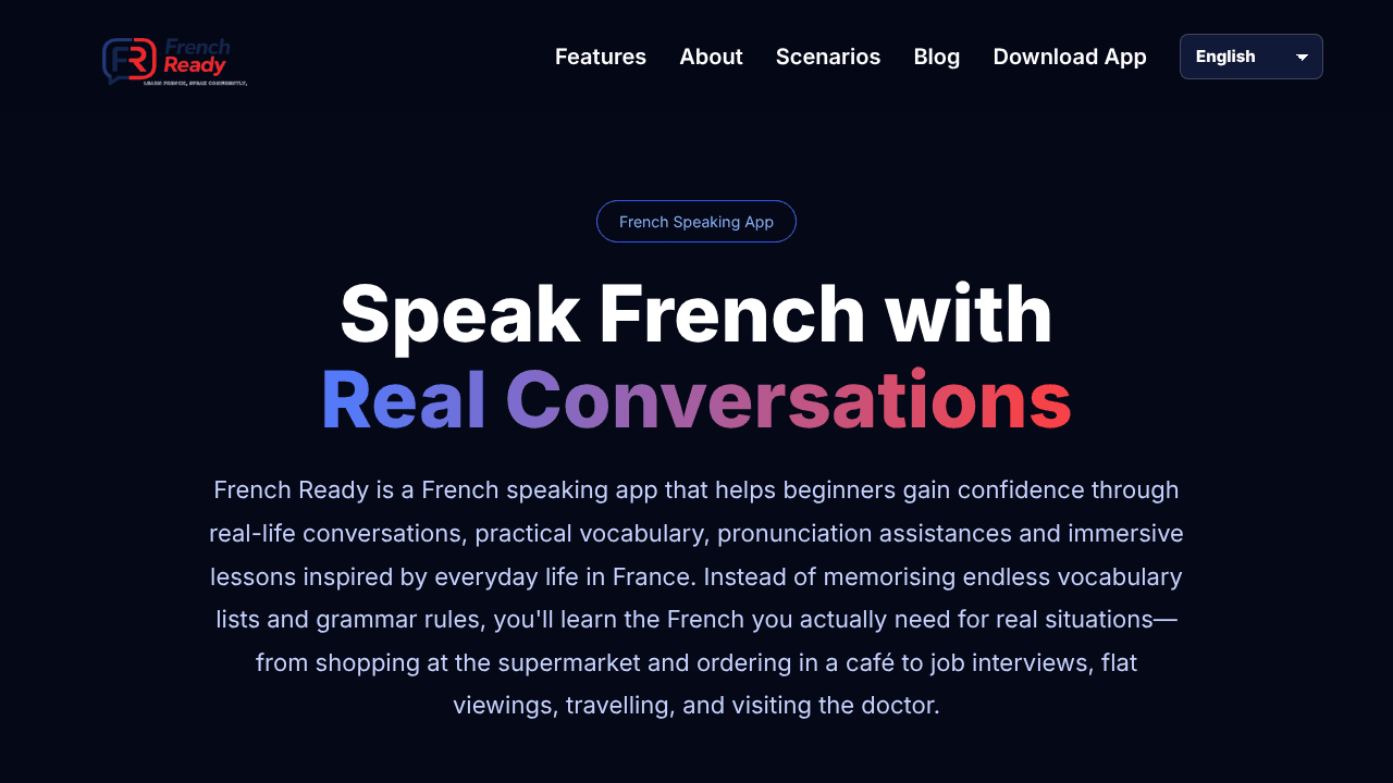 French Ready App website screenshot