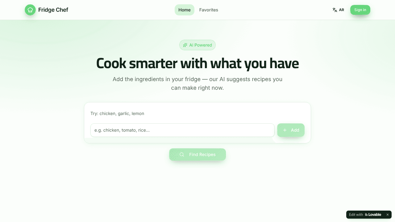 Fridge Chef website screenshot