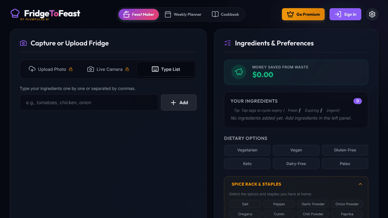 FridgeToFeast website screenshot