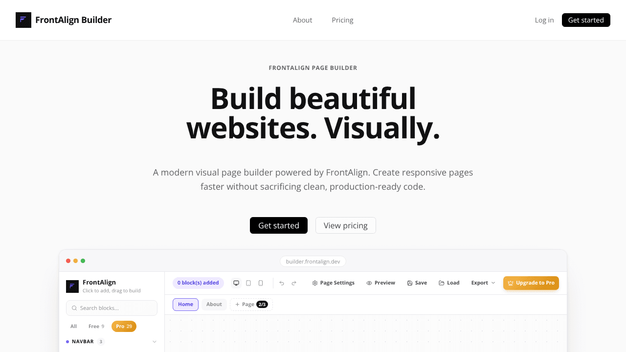 FrontAlign Builder website screenshot