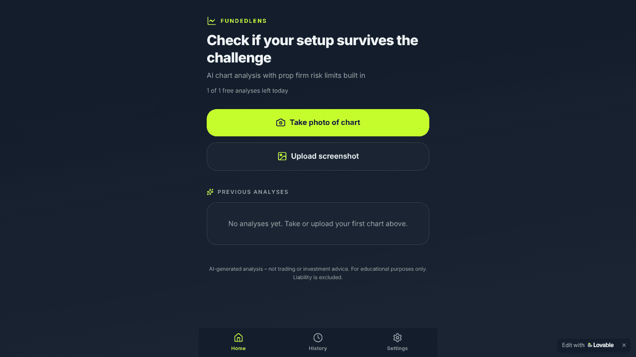 FundedLens Ai chart bot website screenshot