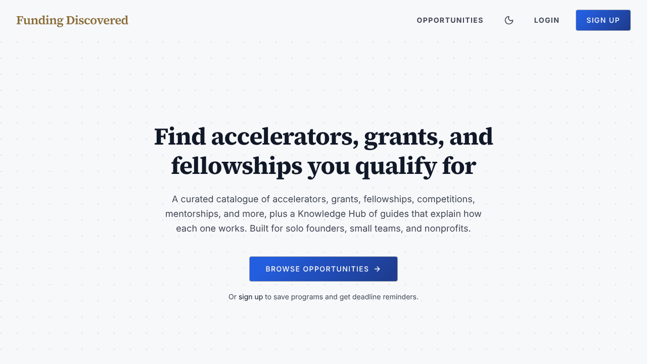Funding Discovered website screenshot