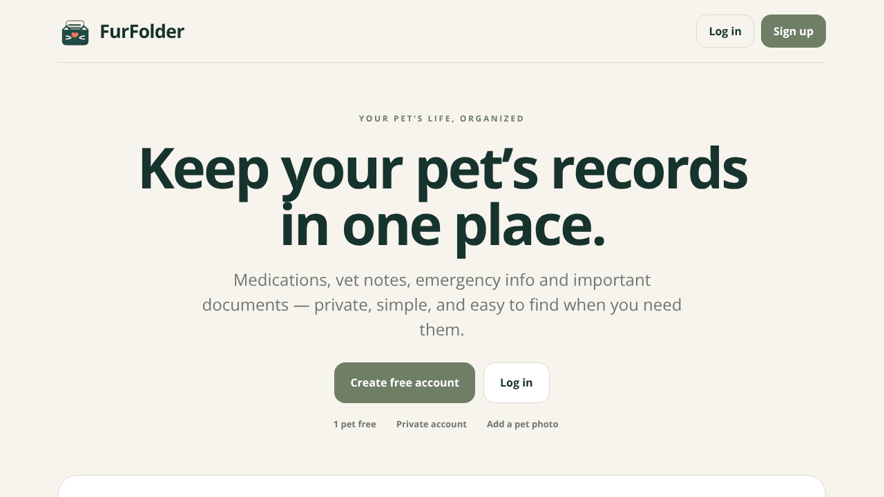 FurFolder — Your pet’s life, organized. website screenshot
