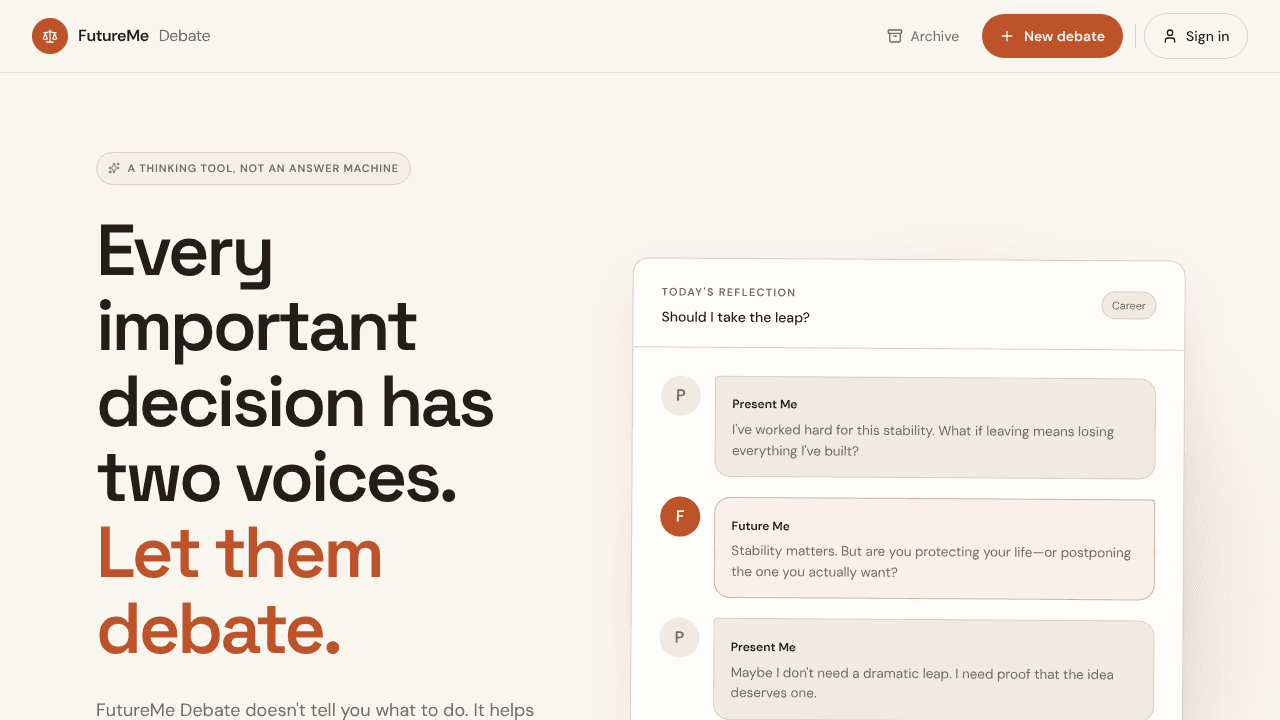 FutureMe Debate website screenshot
