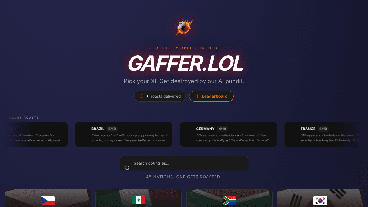 Gaffer.lol website screenshot
