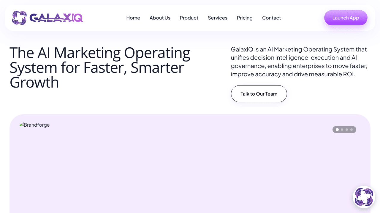 GalaxiQ AI - Marketing Operating System website screenshot