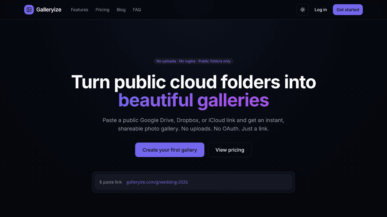 Galleryize website screenshot