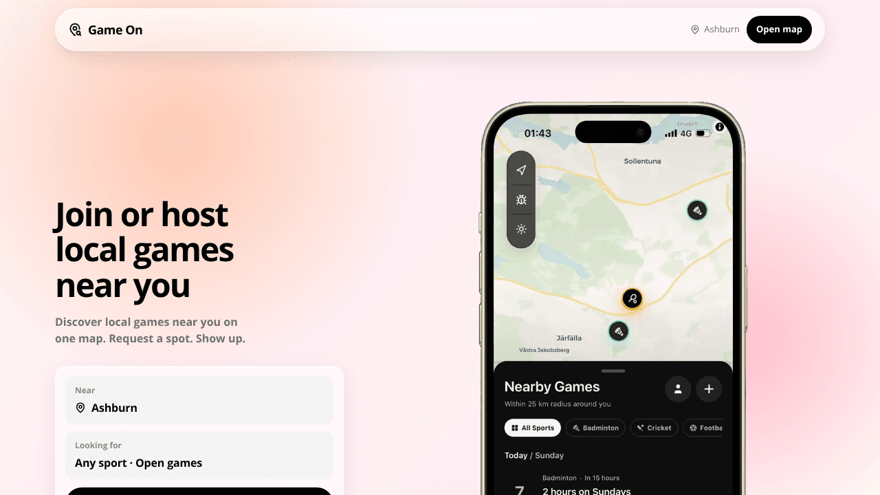 Game On website screenshot