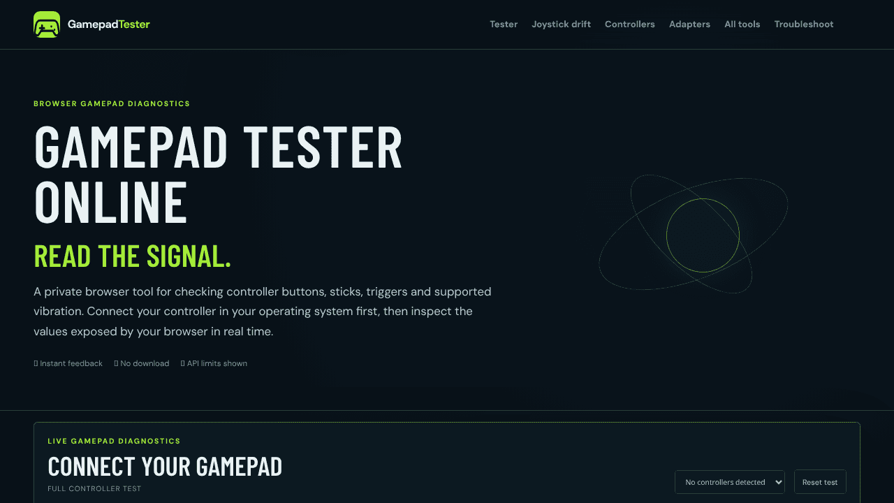 Gamepad Tester website screenshot