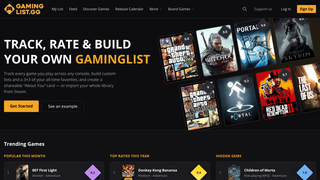 GamingList.gg website screenshot