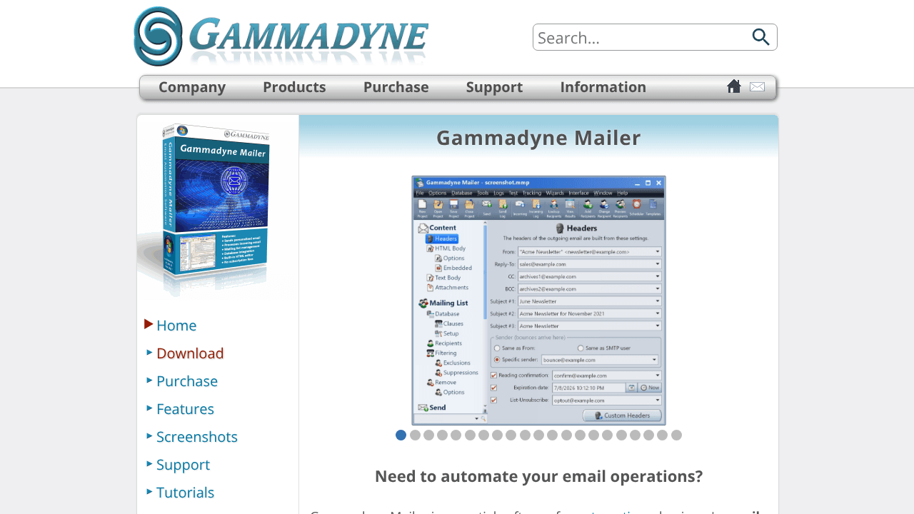 Gammadyne Mailer website screenshot