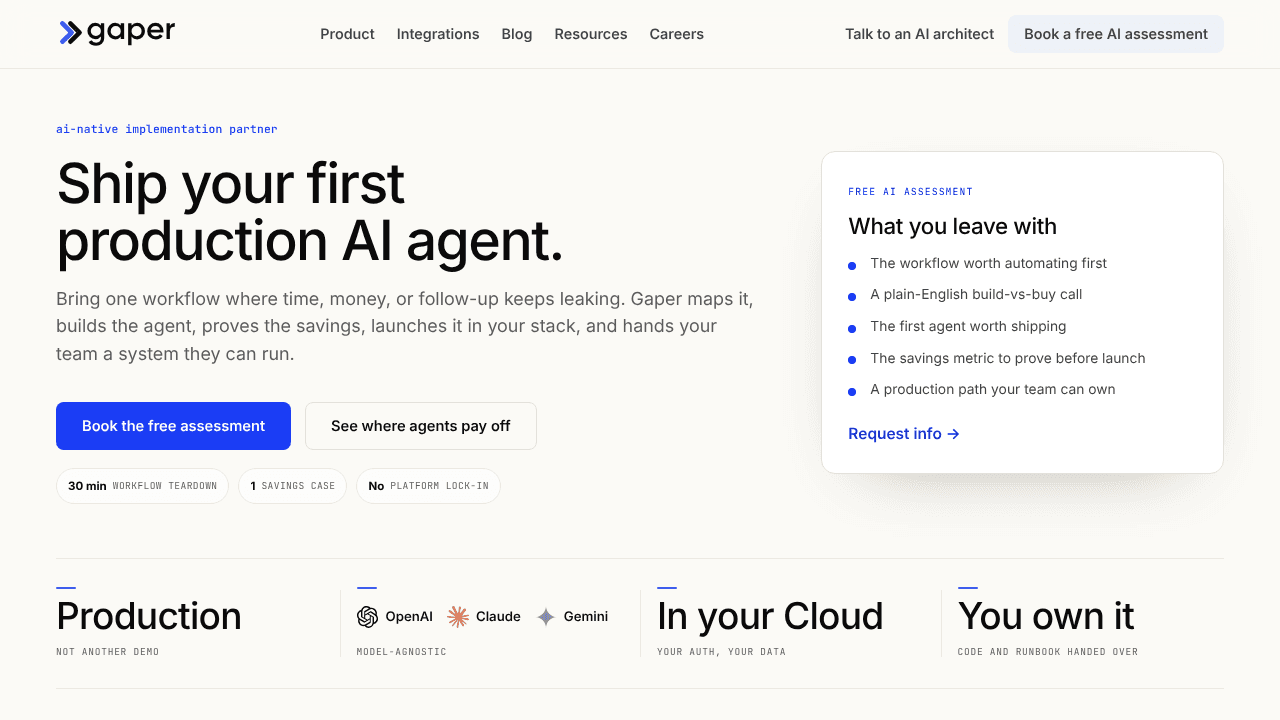 Gaper website screenshot