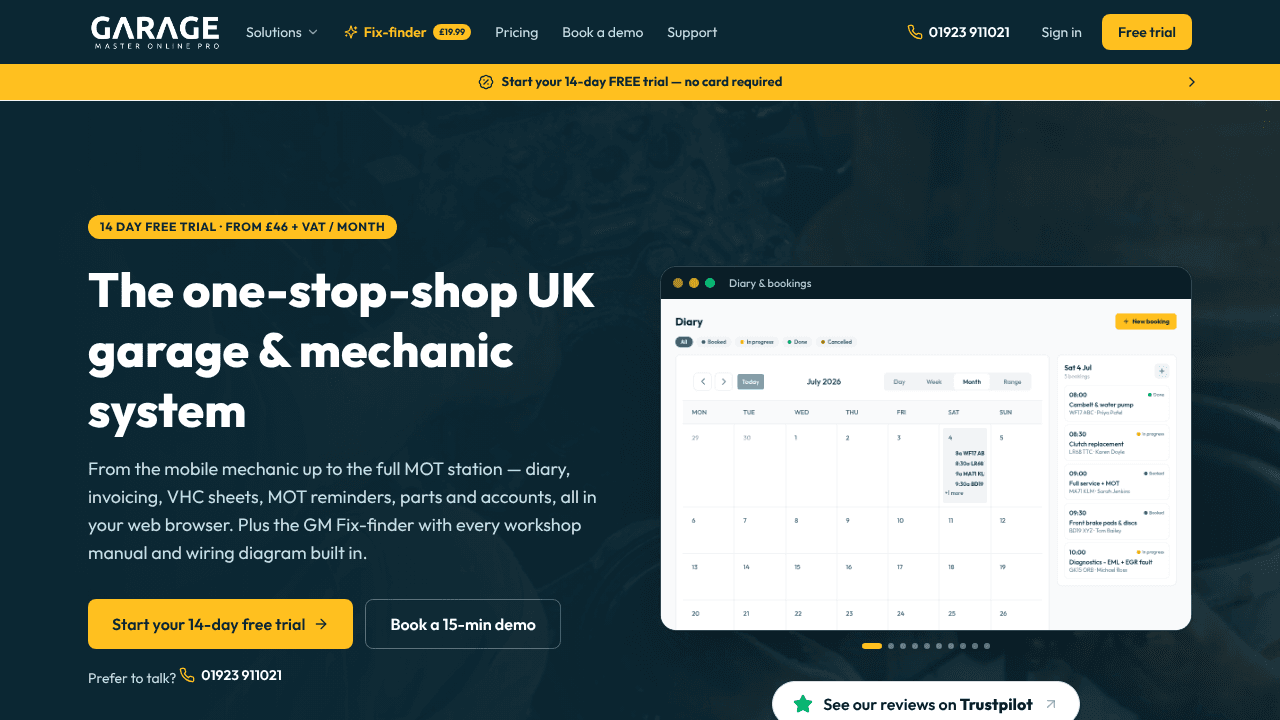 Garage Master Online website screenshot