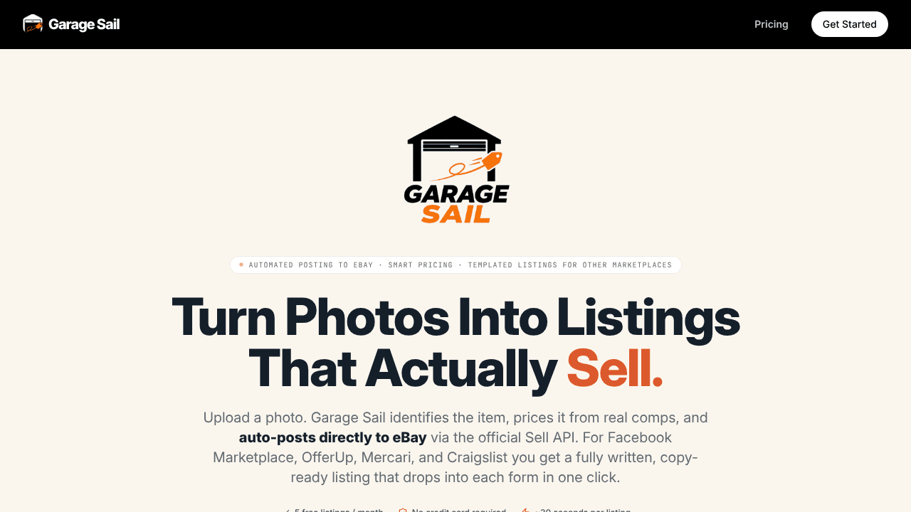 Garage Sail website screenshot