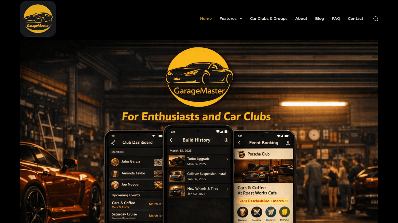 GarageMaster App website screenshot
