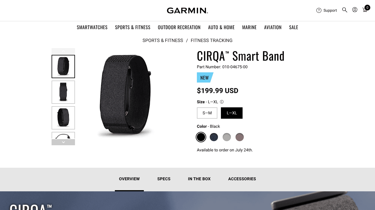 Garmin CIRQA™ Smart Band website screenshot