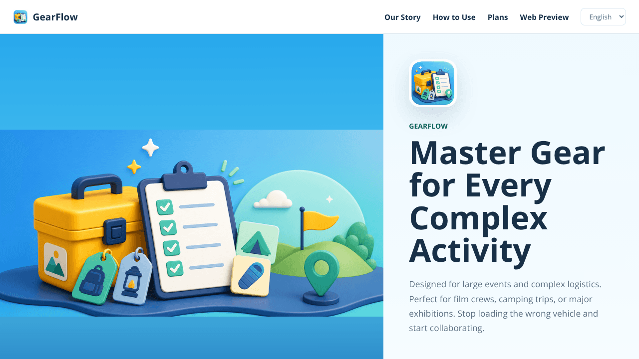 GearFlow – Shared Gear Checklists website screenshot