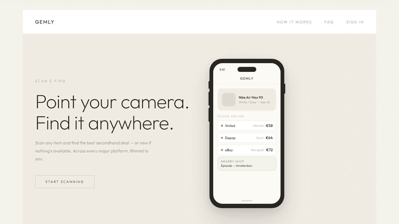 Gemly — Scan & Find website screenshot