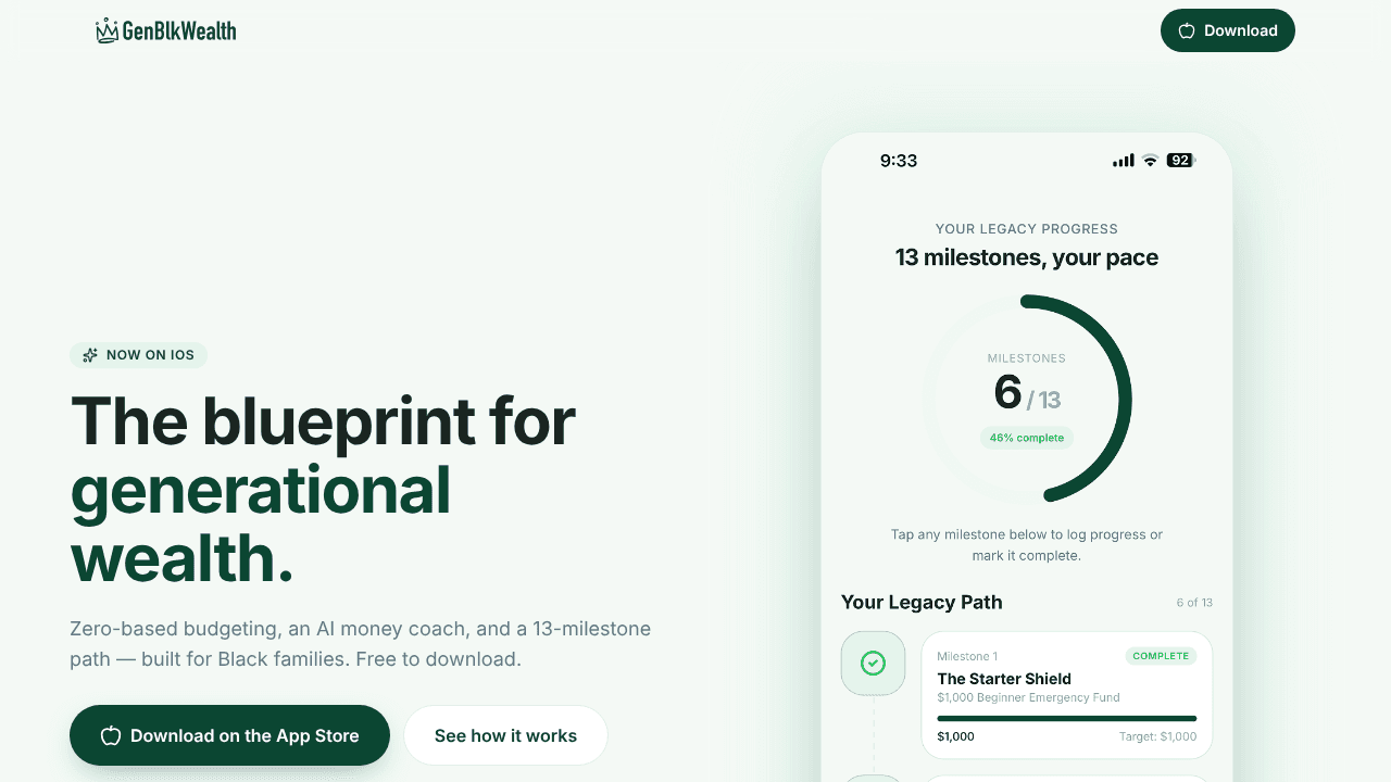 GenBlkWealth, Build Generational Wealth website screenshot
