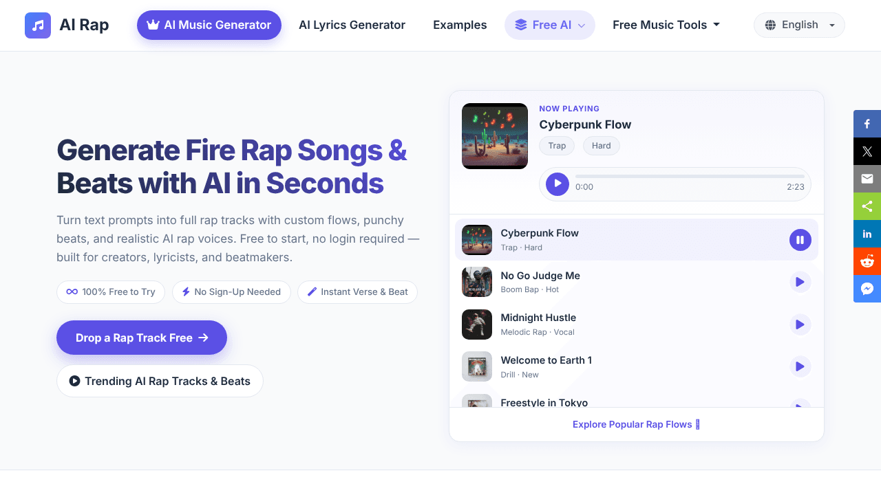 Generate Fire Rap Songs website screenshot