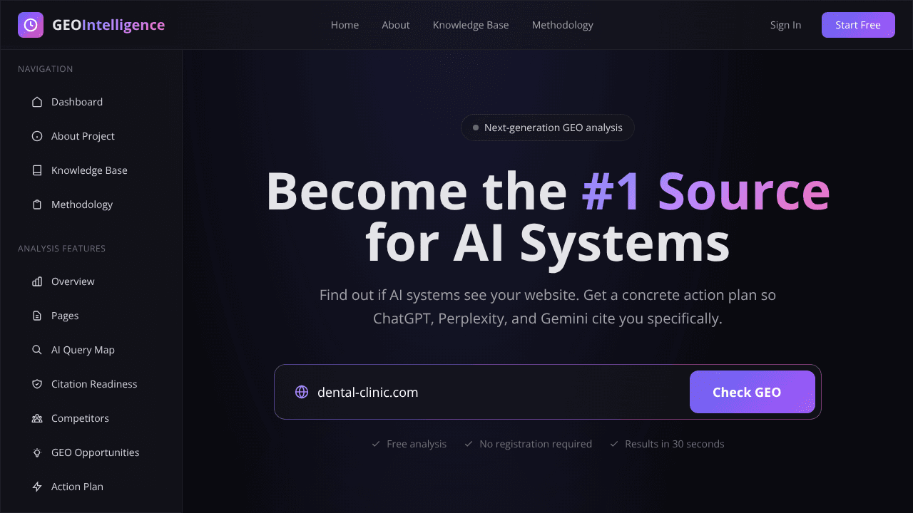GEO Intelligence Audit website screenshot