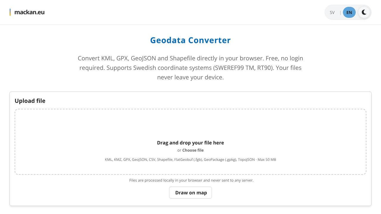 GeoConvert: geodata file converter website screenshot