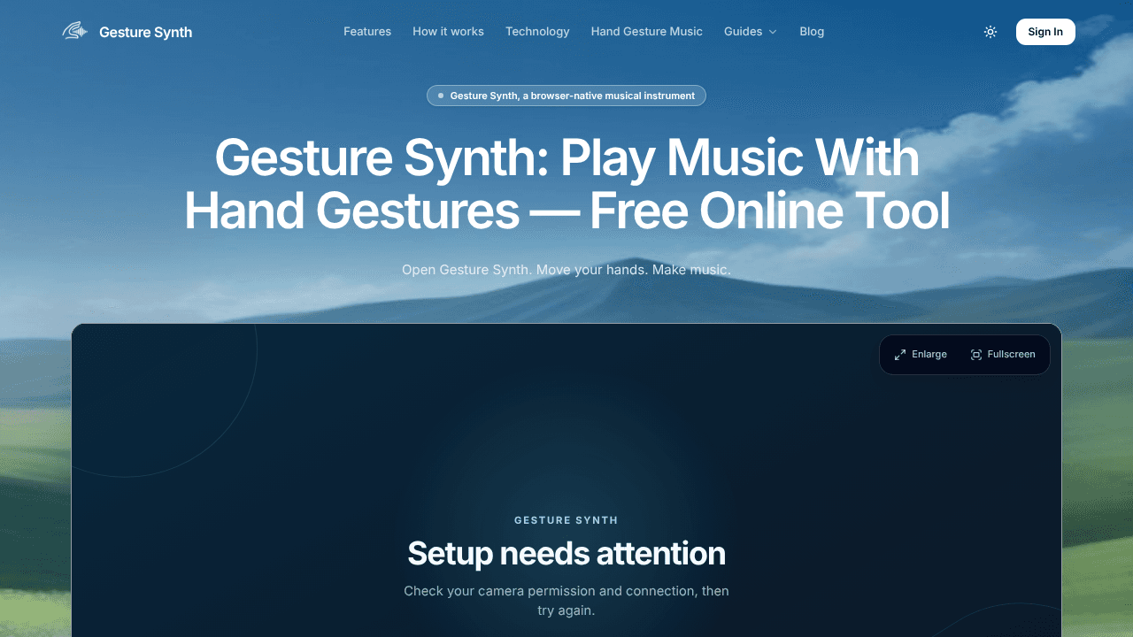 Gesture Synth website screenshot