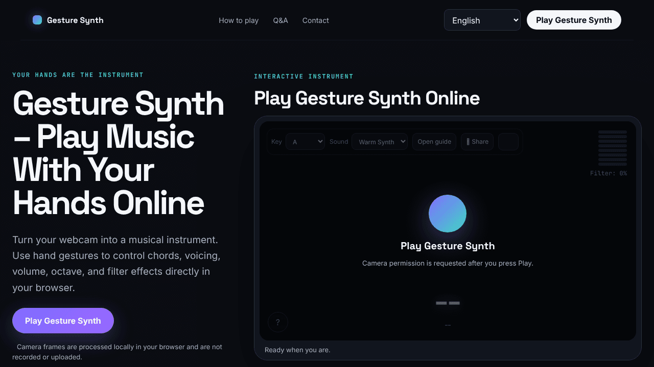 Gesture Synth website screenshot