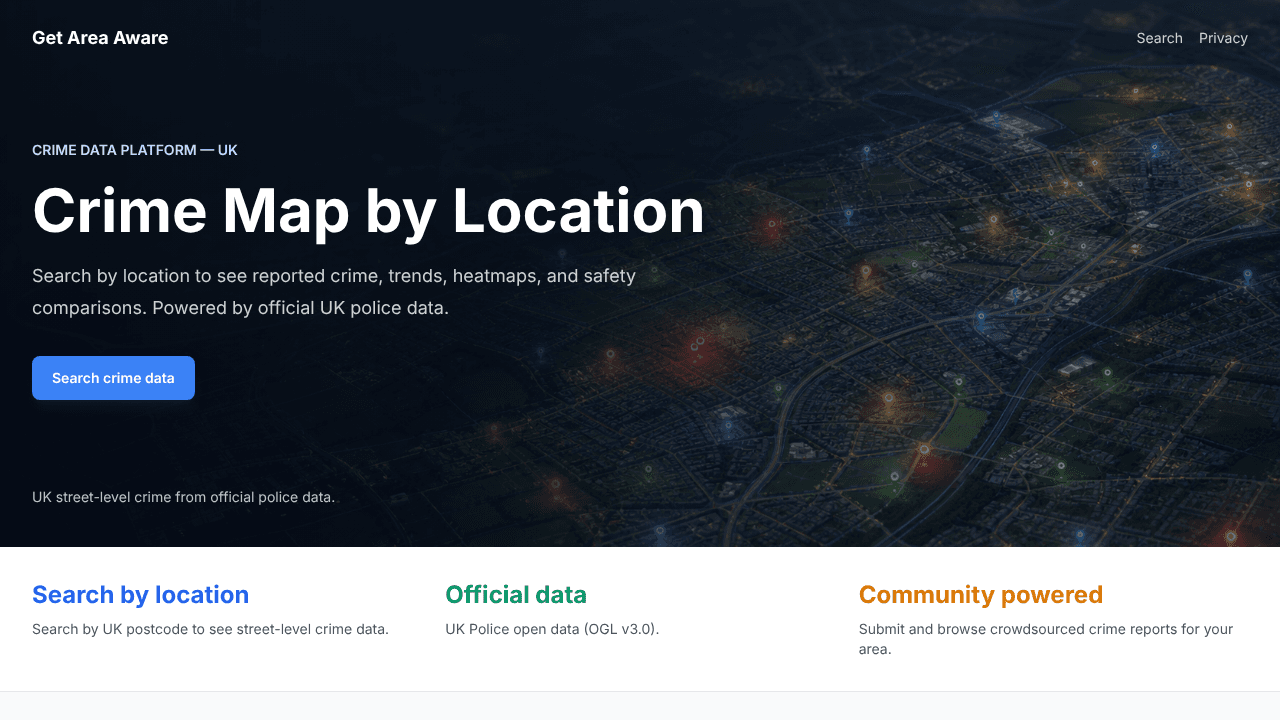 Get Area Aware website screenshot
