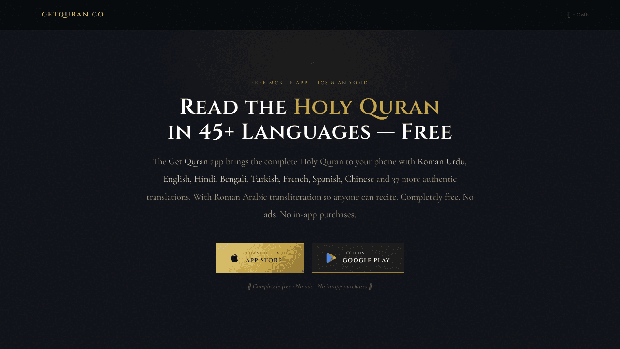 Get Quran App website screenshot