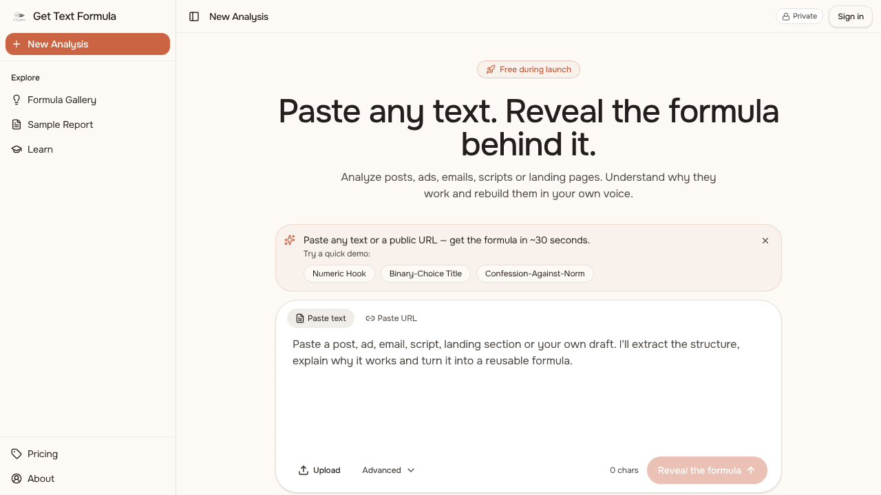 Get Text Formula website screenshot