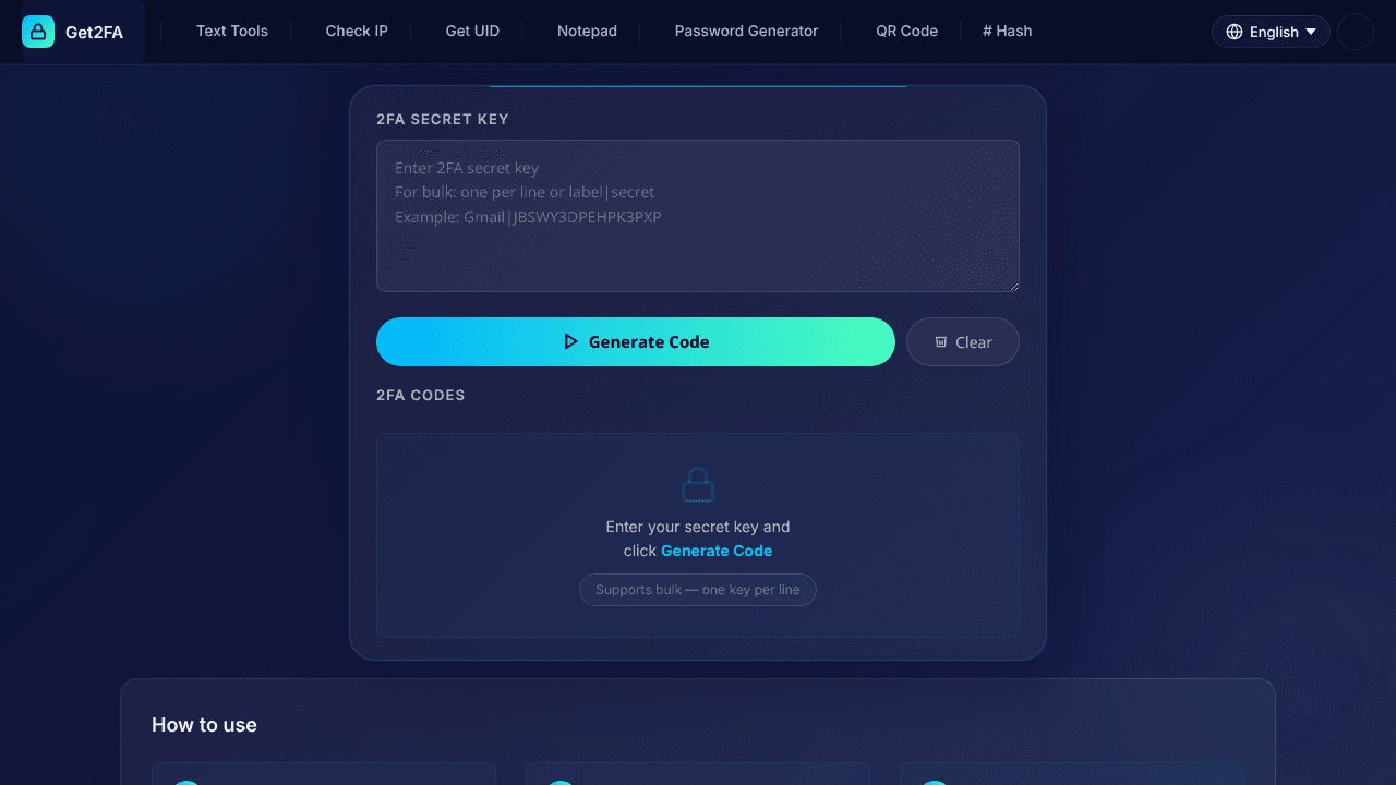 Get2FA website screenshot
