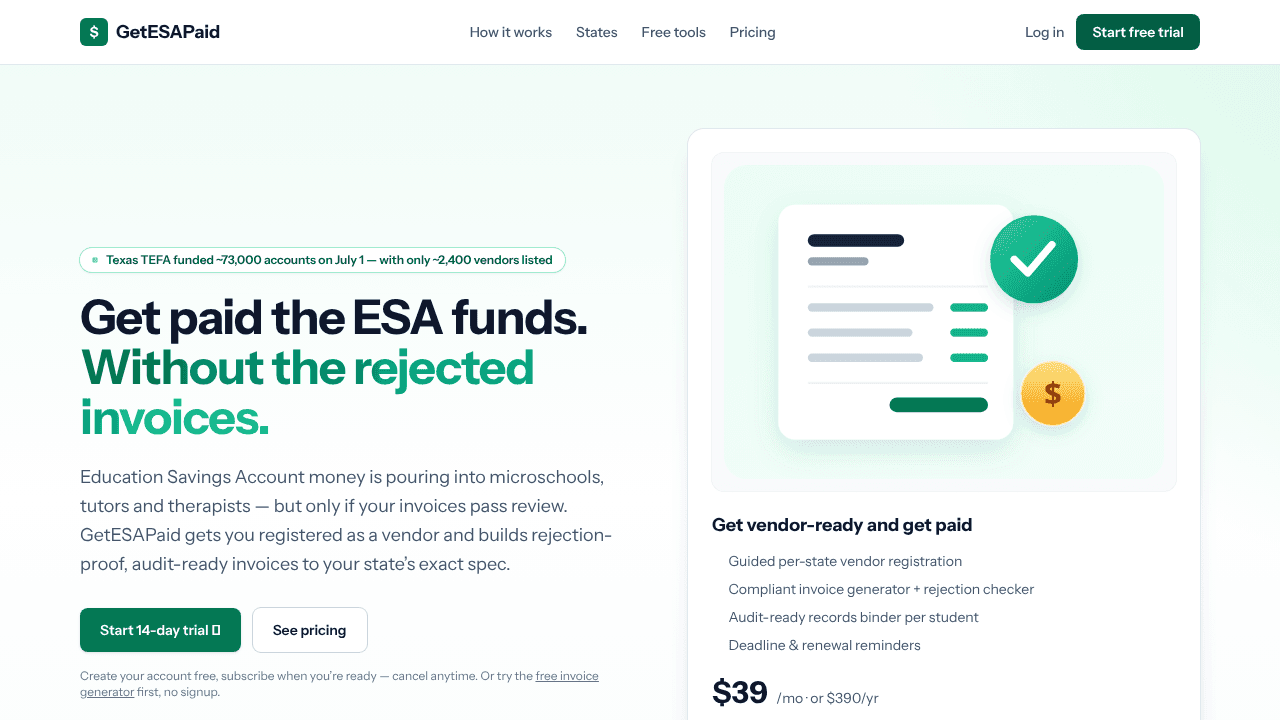 GetESAPaid website screenshot