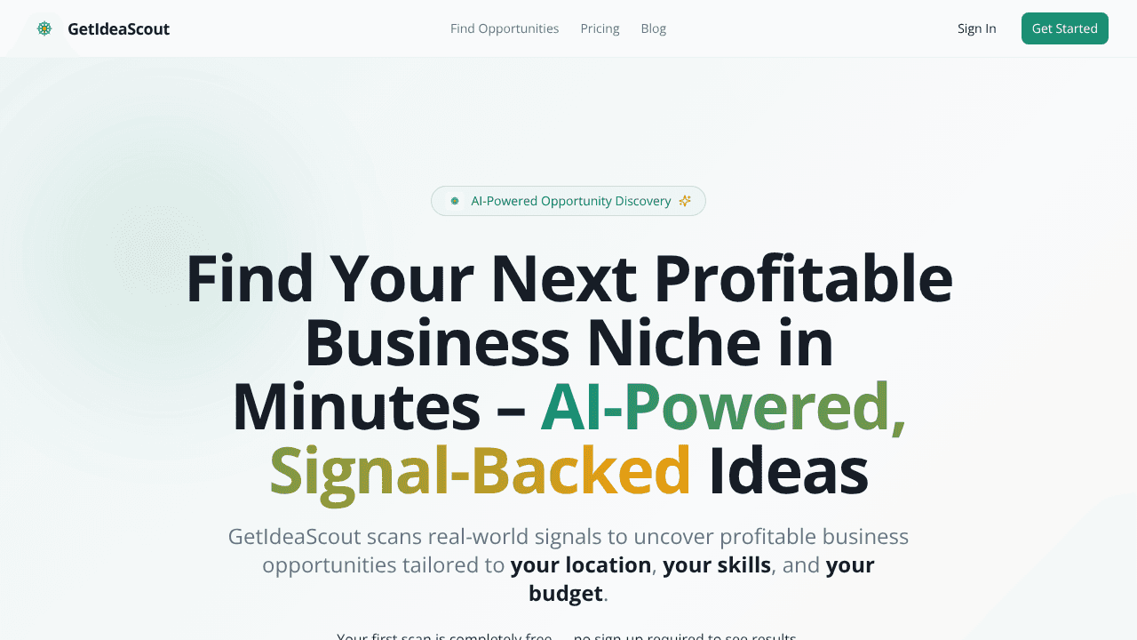 GetIdeaScout website screenshot