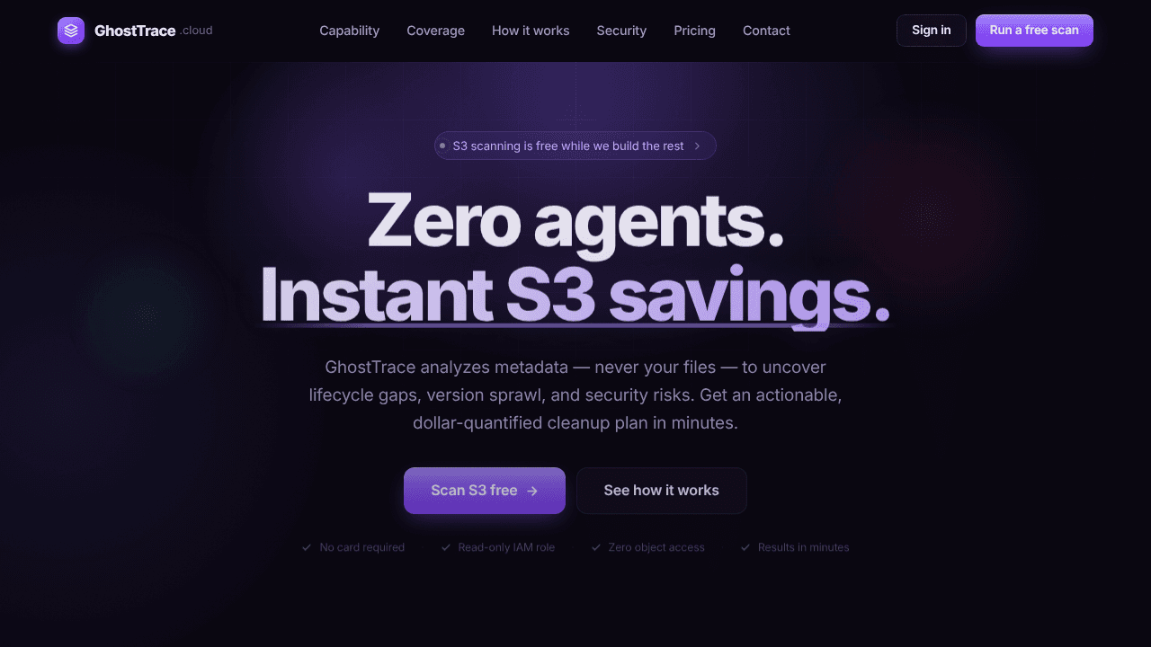 GhostTrace website screenshot
